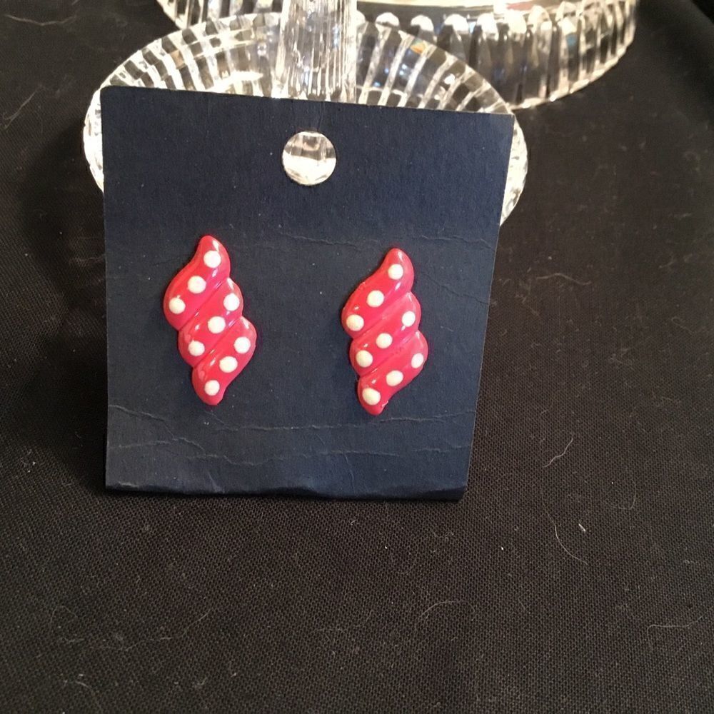 Red & White Enamel on Metal Earrings
